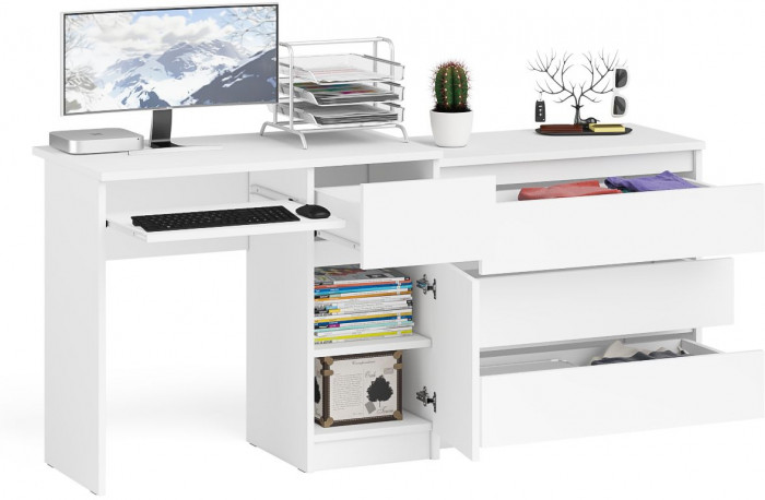 Мори компьютерный стол МС-1 правый + Комод МК800.1, белый