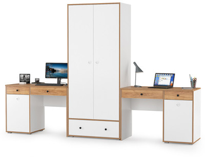 Вуди Компоновка № 25, цвет белый премиум/дуб крафт золотой, ШхГхВ 306х52,7х205 см., универсальная сборка