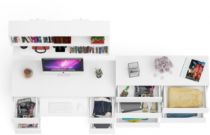 Мори компьютерный стол МС-2 + Комод МК1200.8 + Полка 1200, белый