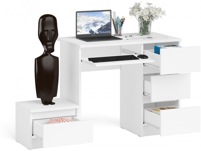 Мори компьютерный стол МС-6 правый + Тумба ТМП400.1, белый