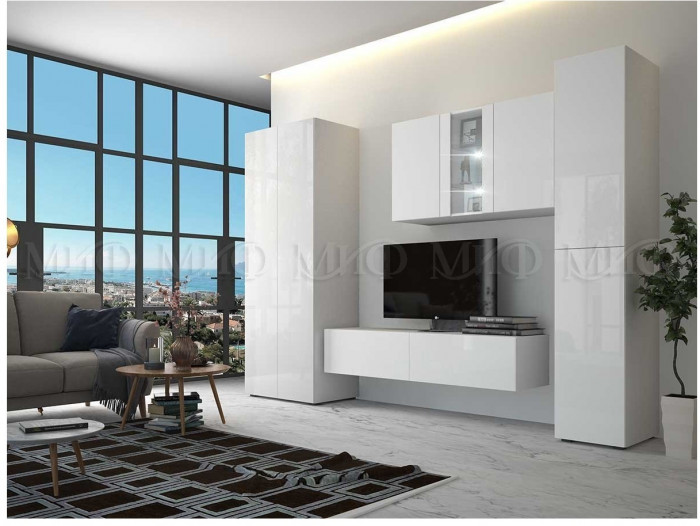 Гостиная Флорис вариант 3 (Белый глянец, Белый)