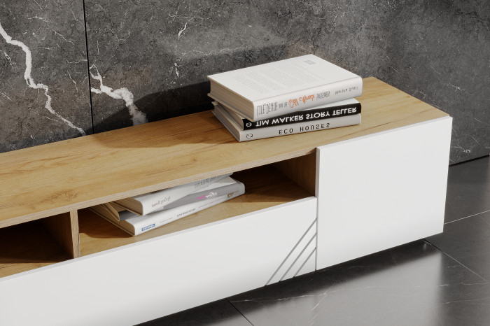 Тумба для ТВ Байкал, Дуб золотой, Белый матовый