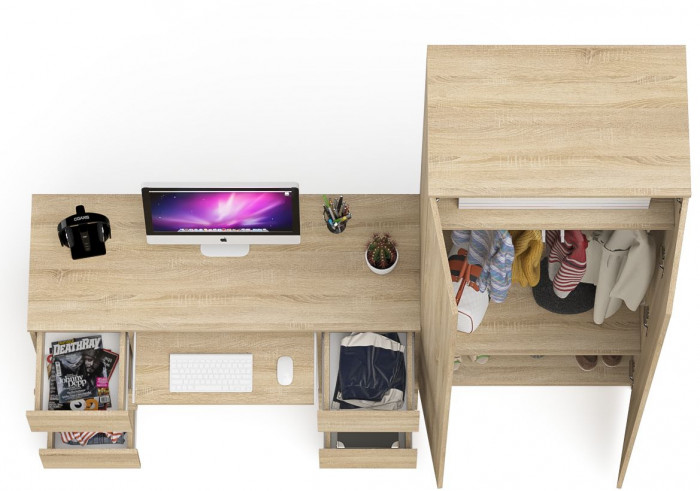 Мори компьютерный стол МС-2 + Шкаф МШ800.1, дуб сонома