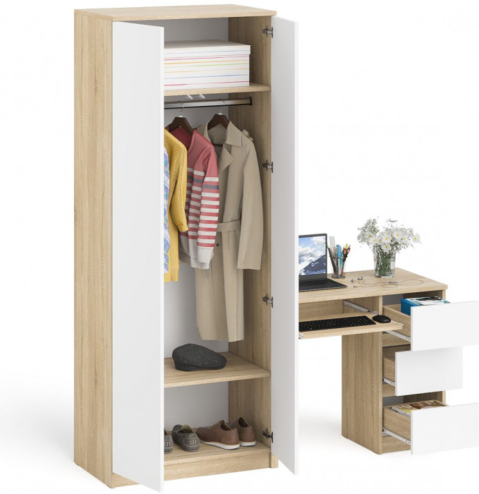 Мори компьютерный стол МС-6 правый + Шкаф МШ800.1, дуб сонома/белый