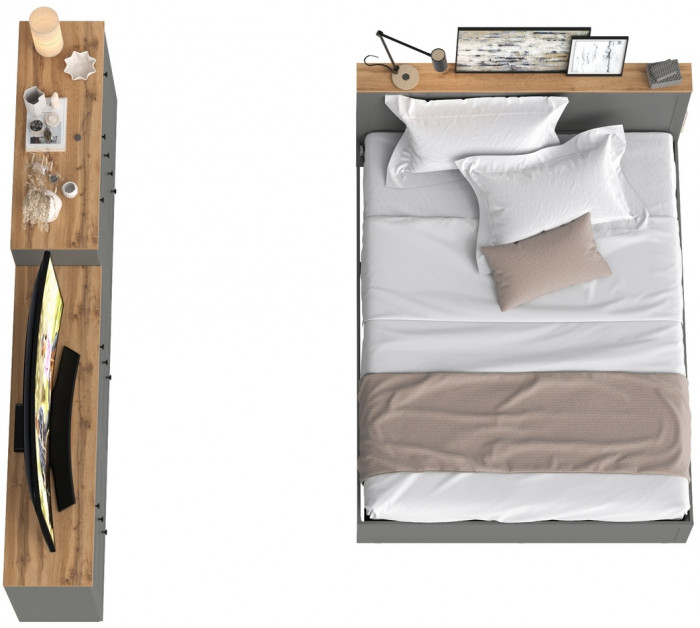 Остин 11.53 Кровать + ортопед + 16.240 Комод + 16.221 Комод, серый графит/дуб крафт золотой