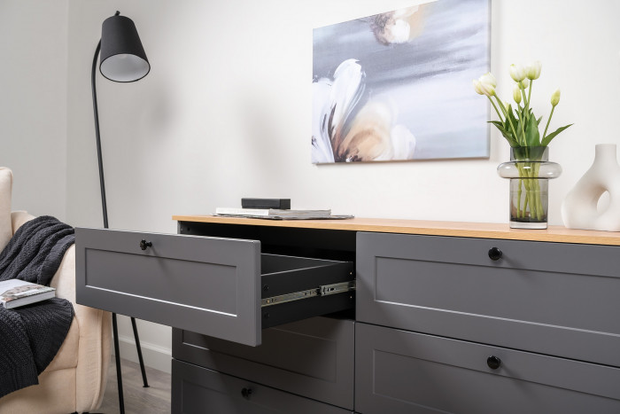 Остин 11.53 Кровать + ортопед + 16.240 Комод + 16.221 Комод, серый графит/дуб крафт золотой