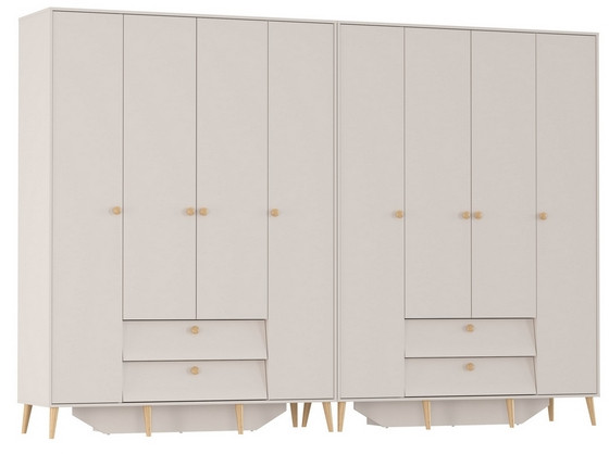 Афина Спальня Шкаф 4-х дверный с двумя ящиками х 2, цвет кашемир серый, ШхГхВ 320х56,3х220 см.