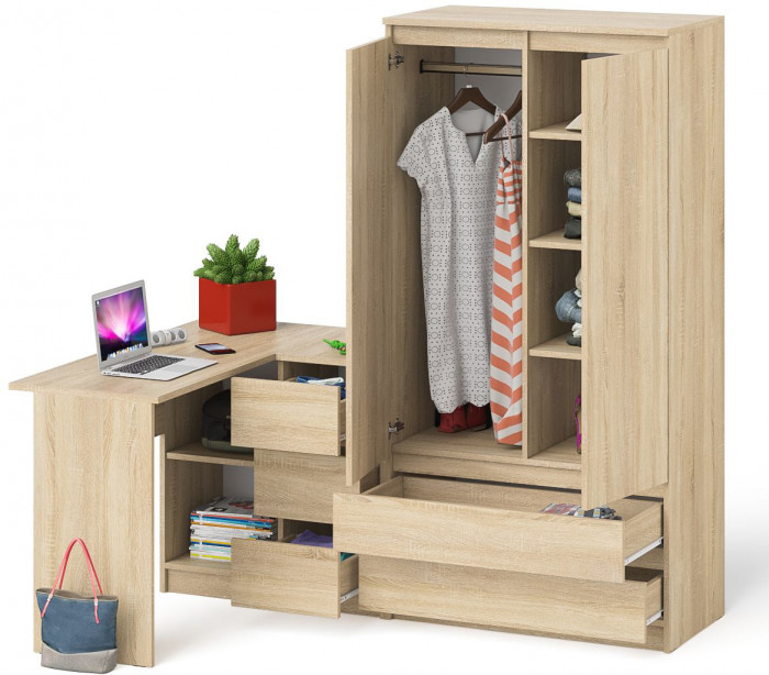 Мори Стол компьютерный МС-16 правый + Шкаф МШ900.1, цвет дуб сонома, ШхГхВ 214,8х84,9х179,6 см., выдвижные ящики справа, НЕ универсальная сборка