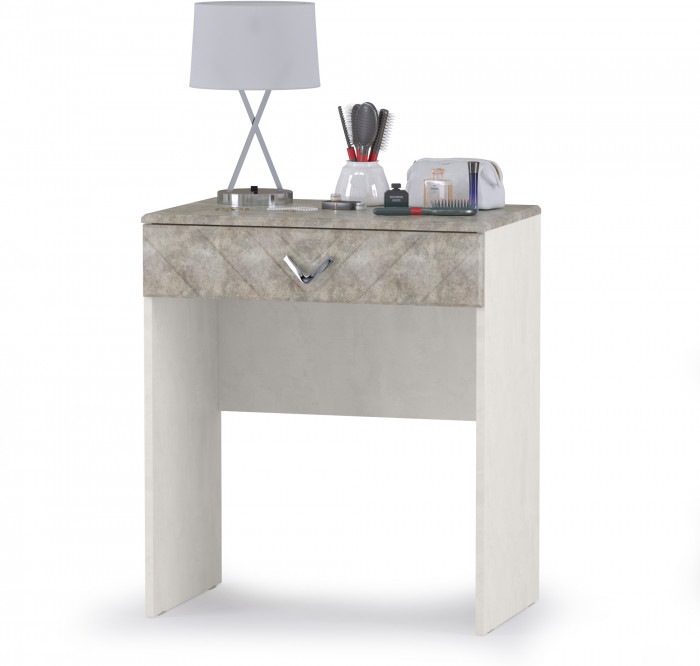 Амели Комод 13.106 + Стол туалетный 12.48 + Зеркало, цвет шёлковый камень/бетон чикаго беж, ШхГхВ 130х41,3х145 см., универсальная сборка