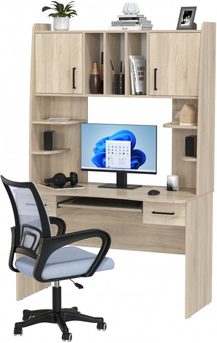 Стол 6-0604 Бета + кресло 103 серое, цвет дуб сонома, ШхГхВ 120х60,5х183,5 см.