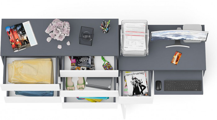 Мори компьютерный стол МС-1 левый + Комод МК1200.8, графит/белый