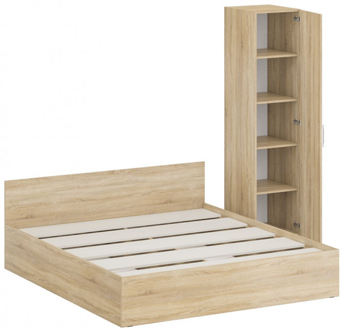 Кровать 1800 + Пенал Стандарт, цвет дуб сонома, ШхГхВ 183,5х203,5х70 + 45х52х200 см., сп.м. 1800х2000 мм., без матраса, основание есть