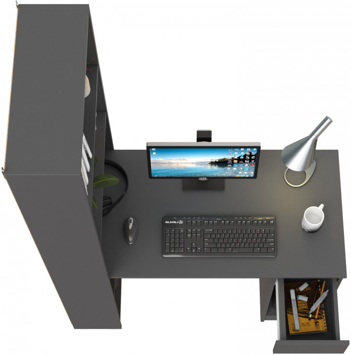 Лайт Шкаф комбинированный 10.01 (Стол письменный), цвет тёмно-серый, ШхГхВ 115,3х58,2х179 см., универсальная сборка(обязательно крепление к стене)