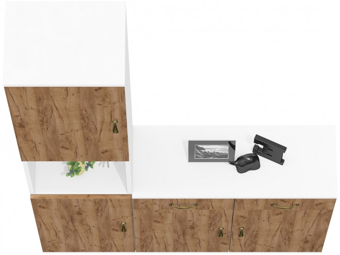 Лидер-8 Пенал + Тумба МД 3.15 + Тумба МД 3.15, цвет белый шагрень/крафт золото, ШхГхВ 120х30х190 см., универсальная сборка