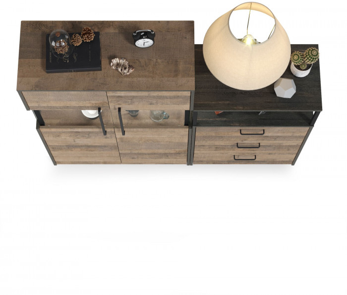 Трувор 13.306 Комод с витриной + 13.307.02 Комод с ящиками, дуб гранж песочный/интра