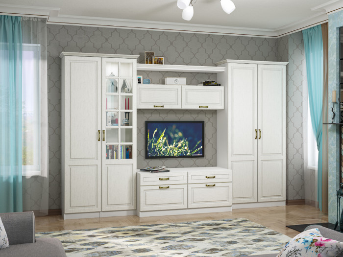 Ливерпуль Шкаф-витрина, ясень ваниль/белый