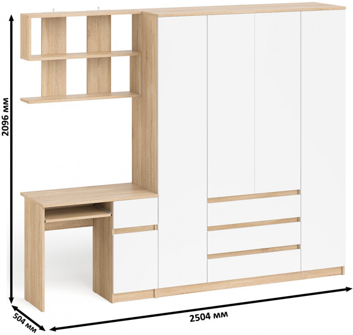 Мори компьютерный стол МС-1 правый + Шкаф МШ1600.1 + Полка 900, дуб сонома/белый