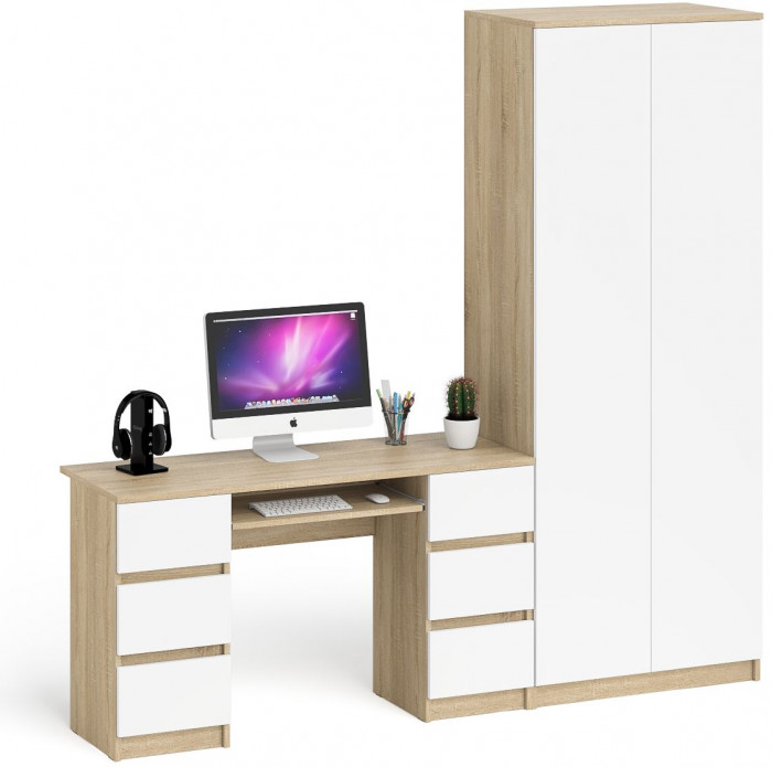 Мори компьютерный стол МС-2 + Шкаф МШ800.1, дуб сонома/белый
