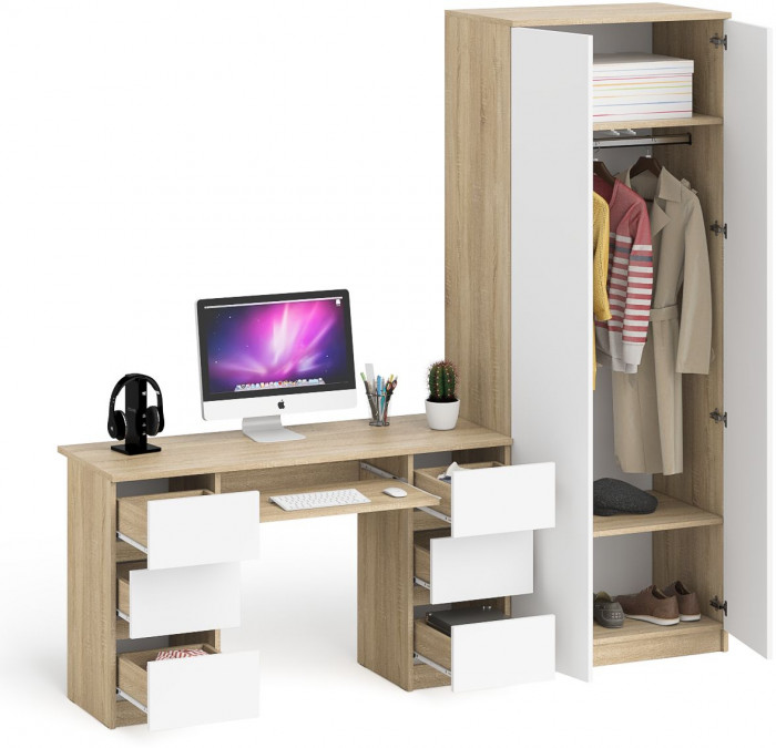 Мори компьютерный стол МС-2 + Шкаф МШ800.1, дуб сонома/белый