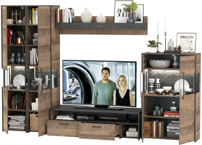 Трувор Гостиная 039, цвет дуб гранж песочный/интра, ШхГхВ 325,2х45,4х210 см., универсальная сборка