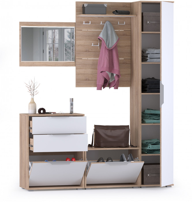 Куба Прихожая 20, цвет дуб сонома/белый премиум, ШхГхВ 170х38,3х210,6 см., универсальная сборка