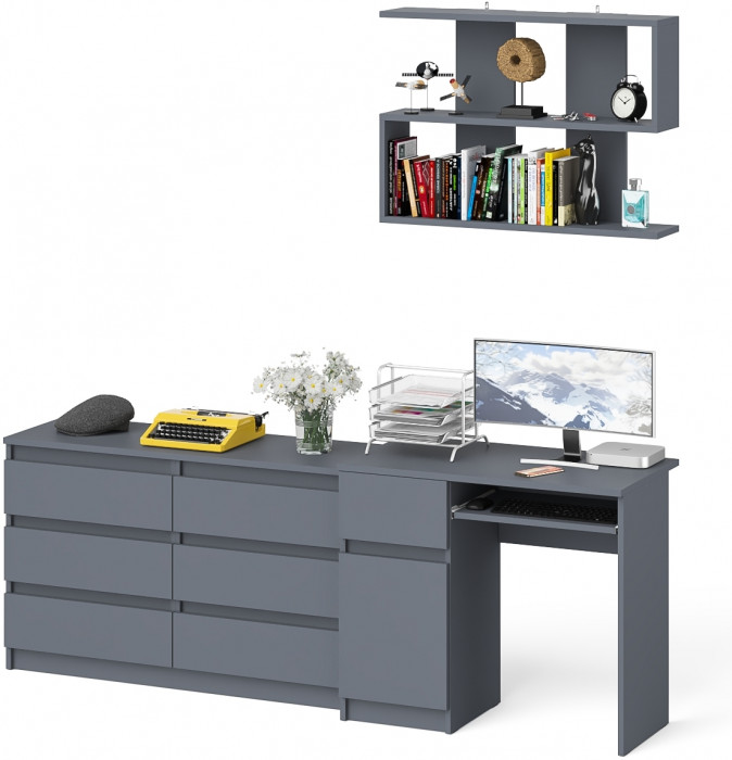 Мори Стол компьютерный МС-1 левый + Комод МК1200.6 + Полка 900, цвет графит, ШхГхВ 210,4х50х209,6 см., НЕ универсальная сборка