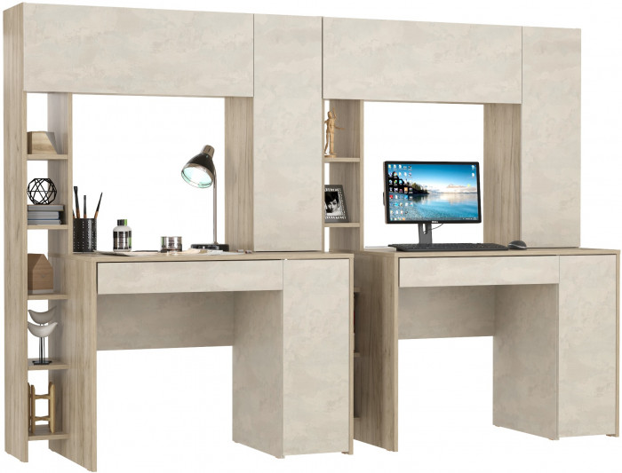 КР100 Стол компьютерный Комфорт 12.71 + Стол компьютерный Комфорт 12.71, цвет дуб крафт серый/шёлковый камень, ШхГхВ 233,4х60,2х165,4 см., НЕ ун. сб.
