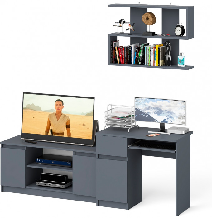 Мори Стол компьютерный МС-1 левый + Тумба МТВ1200.1 + Полка 900, цвет графит, ШхГхВ 210,4х50х209,6 см., НЕ универсальная сборка