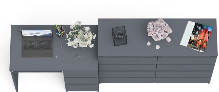 Мори Стол компьютерный МС-6 правый + Комод МК1200.8, цвет графит, ШхГхВ 210,4х50х94 см., выдвижные ящики справа, НЕ универсальная сборка