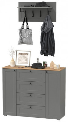 Остин 16.221 Комод + 15.12 Вешалка, цвет серый графит/дуб крафт золотой, ШхГхВ 120х41,9х210 см.