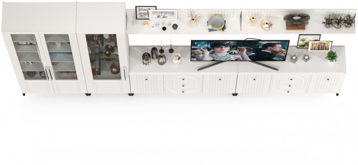 Валенсия Гостиная № 124, ЛДСП белый шагрень/МДФ белый шагрень