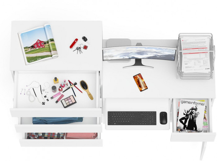 Мори компьютерный стол МС-1 правый + Комод МК700.5, белый