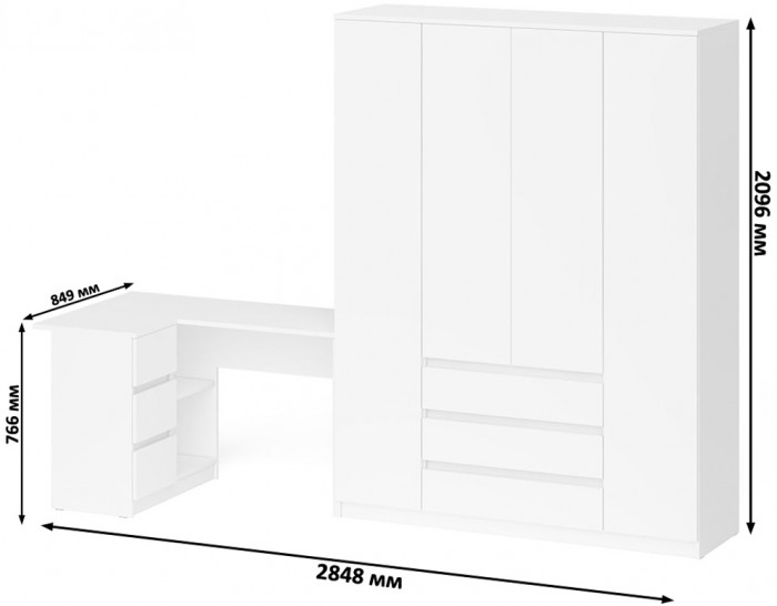 Мори компьютерный стол МС-16 левый + Шкаф МШ1600.1, белый