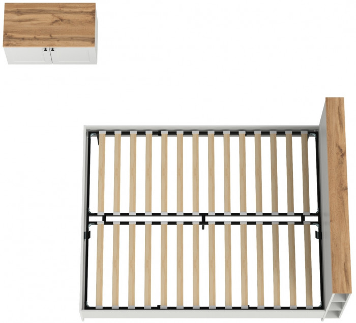 Остин 11.53 Кровать + ортопед + 13.257 Тумба, белый шагрень/дуб крафт золотой