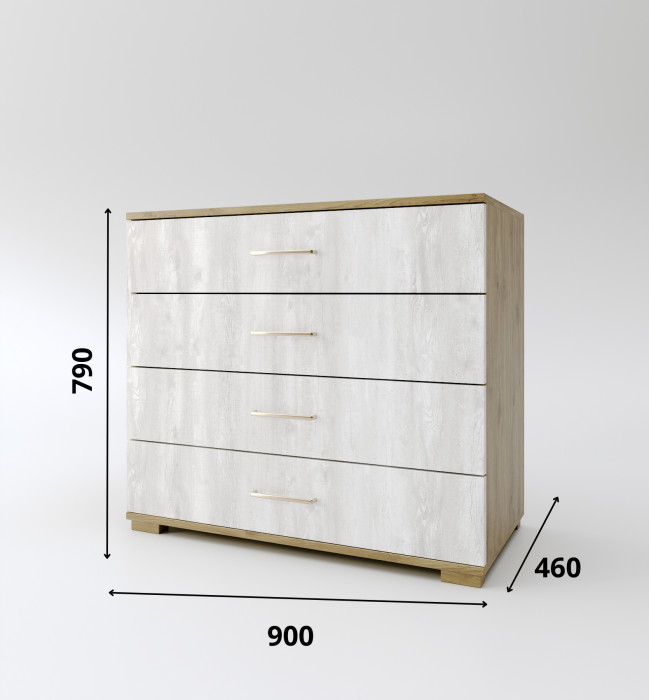 Комод с четырьмя ящиками "Мишель" - Дуб наварра/Бетон пайн светлый