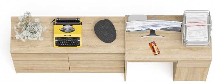 Мори Стол компьютерный МС-1 правый + Комод МК1200.6, цвет дуб сонома, ШхГхВ 210,4х50х76,6 см., выдвижной ящик справа, НЕ универсальная сборка