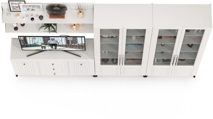 Валенсия Гостиная № 113, ЛДСП белый шагрень/МДФ белый шагрень