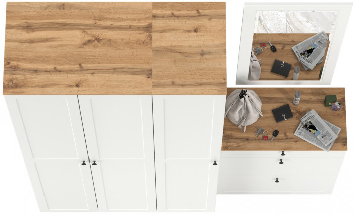 Остин Прихожая 40, цвет белый шагрень/дуб крафт золотой, ШхГхВ 200х54,3х229,6 см., универсальная сборка