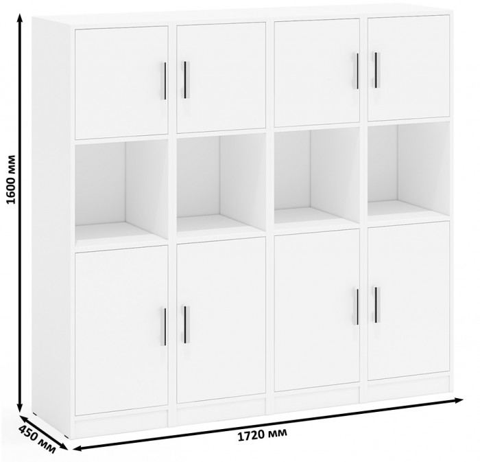 Четыре Пенала С-МД-СК9П к компьютерному столу С-МД-СК9, цвет белый шагрень, ШхГхВ 172х45х160 см., универсальная сборка