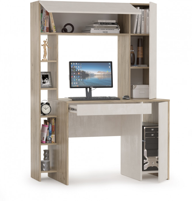 КР100 Стол компьютерный Комфорт 12.71, цвет дуб крафт серый/шёлковый камень, ШхГхВ 116,7х60,2х165,4 см., НЕ универсальная сборка