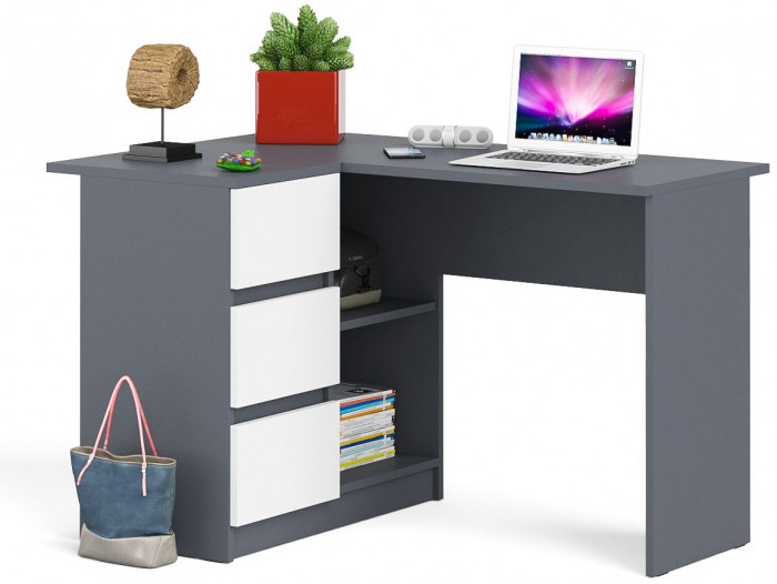 Мори Стол компьютерный МС-16 левый, цвет графит/белый, ШхГхВ 124,4х84,9х76,6 см., выдвижные ящики слева, НЕ универсальная сборка