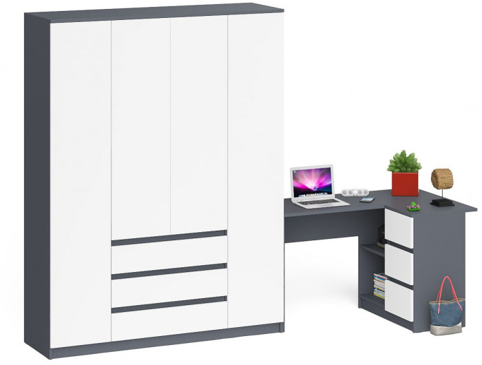 Мори Стол компьютерный МС-16 правый + Шкаф МШ1600.1, цвет графит/белый, ШхГхВ 284,8х84,9х209,6 см., выдвижные ящики справа, НЕ универсальная сборка