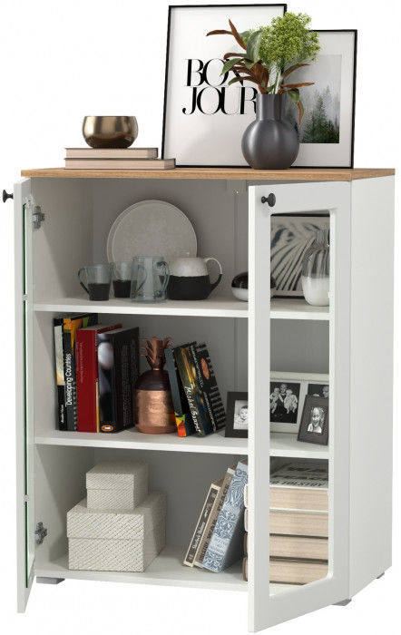 Остин 16.394.01 Шкаф-витрина(тумба), белый шагрень/дуб крафт золотой