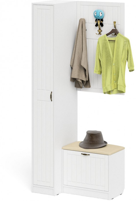 Прихожая П-6 Компоновка № 41, белая шагрень/фасады МДФ белое дерево фрезеровка прованс