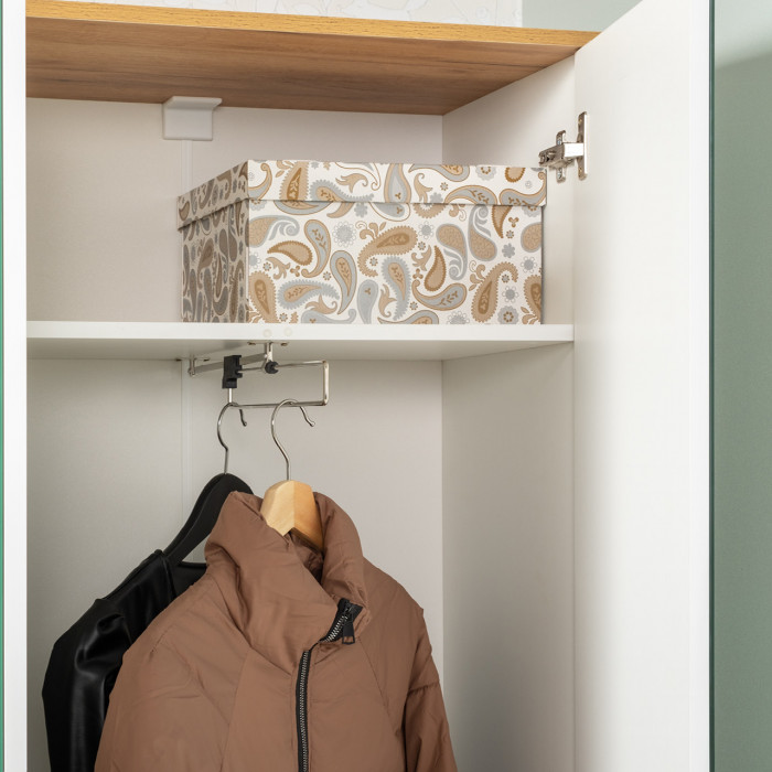 Октава 13.338 Шкаф для одежды + 13.338 Шкаф, цвет белый шагрень/дуб крафт золотой/фасады МДФ белый шагрень и зеркало, ШхГхВ 128,8х35,3х197,6 см.