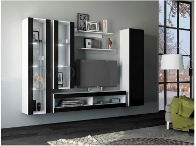 Модульная гостиная Флорис, композиция 1 (Черный глянец, Белый)