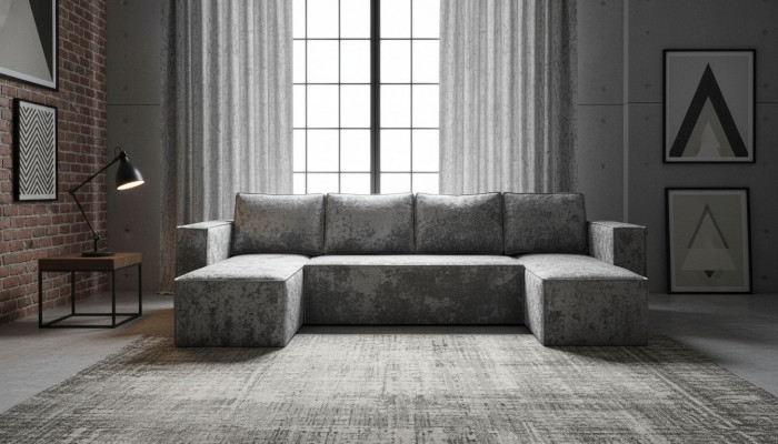 Диван-кровать Лофт Люкс Плюш П-образный с 2 отоманками, еврокнижка, 145х270, серый