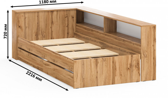 Ксения Кровать с ящиками 0900 + прикроватный блок, дуб вотан