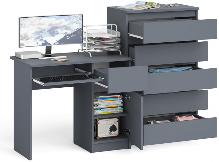 Мори компьютерный стол МС-1 правый + Комод МК700.5, графит