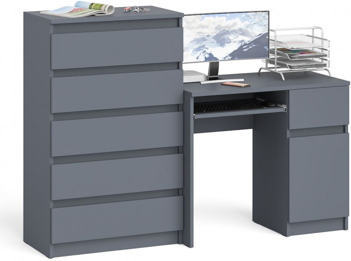 Мори компьютерный стол МС-1 правый + Комод МК700.5, графит